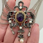 Antique 835 Silver Festoon Necklace Amethyst Pearl German Edwardian Art Nouveau