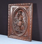 24  Tall Antique French Solid Oak Panel Highly Carved Harvest Theme W woman
