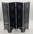 Vintage Chinoiserie Folding Screen Black Lacquer Bird Floral Table Decor