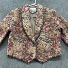 Vintage Tapestry Jacket Women Small Red Beige Floral Fruit Print Crop Expose 90s