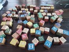       Vtg Wooden Alphabet Blocks Lot Of 84 Letters Numbers Pictures Toys