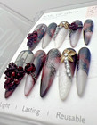 Halloween Gothic Press On Nails 3d Dark Red Rose Spooky Forest Long Stiletto