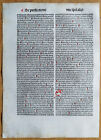 Decorative Rubricated Incunable Leaf T  Aquinas Opuscula Venice  h  - 1490