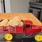 Vintage Wyandotte 1930s Bed Toy Truck Red W an Added  Trailer And Wooden Wheels