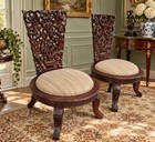 Antique Carved Hardwood Chairs Pair Pierced Floral Anglo Indian Style Side   