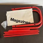 New Vintage Red Metal Magazine Rack Canvas Sling Floor Stand Organizer Mcm Retro