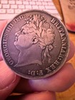 1821 Great Britain Crown George Iii Lxi Bull Head St George Silver Coin Vf