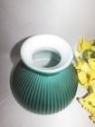 Vtg Green Cased Milk Glass Ribbed Hurricane Student Lamp Shade 8    Fitter