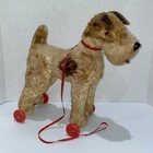Vintage Wire Fox Terrier Dog Child s Pull Toy Cloth And Fur Body On Wheels