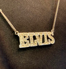 Elvis Presley Necklace Rhinestones 1 5 w X  5 h With Dainty 16  Chain