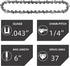 5 Pieces 6 Inch Chainsaw Chain  Replacement Chains For 6 Inch Cordless Electric 
