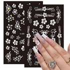 6 Sheets 5d Embossed Flower Nail Art Stickers Decals White Engraved Flower-3