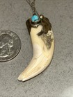 Sterling  Navajo Bear Claw And Turquoise Pendant W chain Antique Jewelry