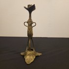 Vintage Antique Brass Plated Art Nouveau Style Candle Holders Pair Signed
