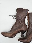 Antique Victorian Boots Shoes Ladies Lace Up Brown Leather Heeled Shoes No Size