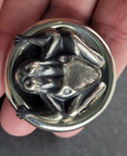 2 Vintage Large Silver Metal Embossed Raised Frog Sewing Buttons