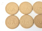 Vintage Embossed Dog  stop Monkeying  Cat Playing Cards Poker Chip Tan Set Of 10