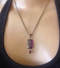Vintage Necklace Art Nouveau Brass Pendant Antique Purple Czech Glass Drop