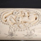 Antique Trinket Box Hand Carved Asian Ox-bovine Cats Playing Pillbox Jewelry
