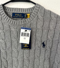 Polo Ralph Lauren Men   s Cotton Cable Knit Crew Neck Sweater Grey Size S Nwt