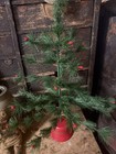 Primitive Vintage Feather Tree In Old Red Base Early Cabin Goods