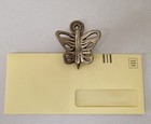 Vtg Solid Brass Wall Mail Clip Butterfly Hanger Desk Letter Holder Mcm Allied Us