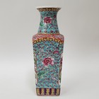 Vtg 50s Chinese Hand Painted Porcelain Famille Rose 13  Square Vase Rose Enamel