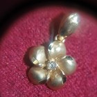 14k Yellow Gold Flower Charm Pendant W  1 Round White Diamond  Signed