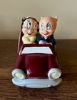 Warner Bros Looney Tunes Porky Pig Vintage Ceramic S   P Set W  Car Holder 1990s