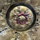 Early 1900 s Antique Goofus Glass Bowl 10 5    Red Rose On Gold Intaglio
