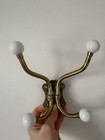 Brass   Porcelain Ball Coat robe towel 4 Hook Wall Hanger Vintage Hardware