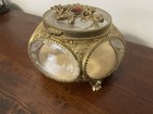 Guildcrest 24k Gold Plated Gilt Ormolu Filigree Beveled Glass Casket Trinket Box