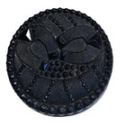 Imitation Fabric  Black Glass  Antique Button   2 Horseshoes   Large 1   1 4 