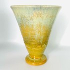 Vintage Studio Art Pottery Pedestal Vase Blue Green Drip Glaze Handmade