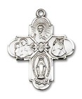 Sterling Silver 4-way Catholic Holy Medal Pendant Necklace 24  Chain Giftbox