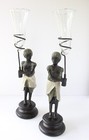 Blackamoor Nubian 10    Figurine Pair  With Flower Holders Bronze Metal