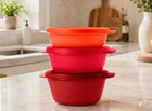 Tupperware Crystal Wave Round Bowl And Lid 6-piece Set Red Nib