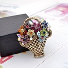 Vintage Easter Spring Flower Basket Brooch Sparkling Rhinestone Pin Jewelry Gift