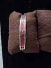 Vintage Silver Cuff Bracelet Alpaca Mexico Abalone Pink Swirl Inlay Hinged 
