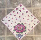 Vintage Cotton Handkerchief Hanky Roses And Bow Design 13 5 X 13