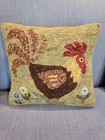 Penny Flower Rooster Pillow - Hand Rug Hooked By Designer - 100  Wool