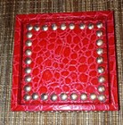 Retro 80 s Red Crocodile Leather Coasters Silver Studs   Box Accurate Shipping 