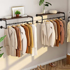 Clothes Rack W  Top Shelf Industrial Pipe Wall Mounted Garment Rack Hanging Rail
