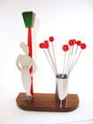 French Art Deco 2 Color Bakelite   Chrome Gentleman Cocktail Pick Holder Set