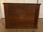 Vintage Mid-century Modern Hanging Teak Wall Mount Cabinet With Sliding Doors