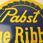 Vintage Pabst Blue Ribbon Sign - Alcohol Beer Brewing Gas Pump Porcelain Sign