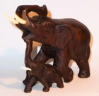 Old Two Elephants Hand Carved Wood Art Sculpture Statue Figurine Vintage Antique