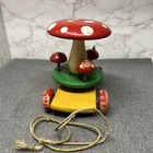 Vintage Kouvalias Childs Wooden Pull Toy Mushrooms W  Out Bell