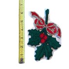 Vtg Punch Needle Embroidery Christmas Mistletoe Holly  Leaves Applique Patch 6 