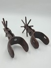 Rare Matching Pair Of Antique Mexican Brass Western Cowboy Spurs 8 Point Charro